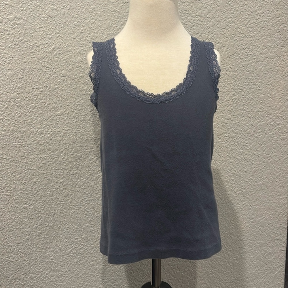 Deep washed blue Pacsun laced tank top. Lace on the top but not the bottom.